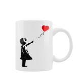 Cana Alba Personalizata Banksy Girl With Balloon 330ml Ceramica Cadou
