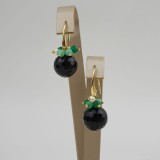 Cumpara ieftin Cercei Argint 925 placat aur cu crisopraz, agat negru, agat verde si perle Charisma, 3cm, saculet catifea inclus