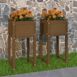 Set 2 Jardiniere Gossi, 40x40x81 cm, Lemn Pin Masiv, Maro Miere, Gradina, Balcon