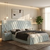 Pat Tapitat Iris Lemon Cu Extensii Si Noptiere Tapitate Ofertă limitată