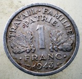 Moneda Franta 1 Franc 1943 Vichy WWII Aluminiu KM# 902.1