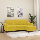 VidaXL Canapea cu 3 locuri și taburet, galben, 180 cm, catifea 3201180