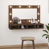 Gossi dulap cu oglinda si led, stejar maro, 90x31,5x62 cm