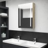 Dulap Baie cu Oglindă LED vidaXL Stejar 50x13x70 cm, 3 Rafturi, Maro