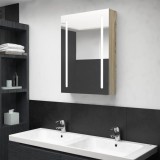 Dulap Baie cu Oglindă LED vidaXL Stejar 50x13x70 cm, 3 Rafturi, Maro