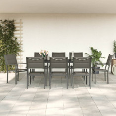 vidaXL Set mobilier de grădină, 9 piese, negru, oțel și textilenă