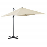 Outsunny Umbrelă de Gradină cu Manivelă cu Rotație 360&deg;, Parasolar Reglabil, 245x245x248 cm, Crem