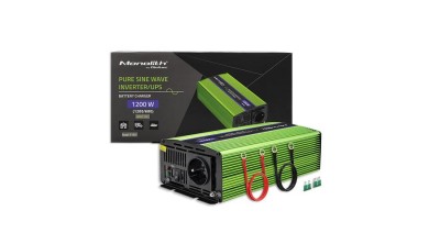 Qoltec Pure Sine Wave Inverter Monolit | Incarcator baterie | UPS | 600W | 1200W | 12V - 230V foto