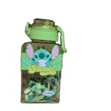 Sticla Copii cu Capac Flip si Maner, Model de genul Stitch, Verde, 750 ml