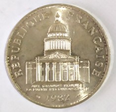 FRANTA 100 FRANCI 1982 PATRIA RECUNOSCATOARE ARGINT CU PATINA AUNC UNC