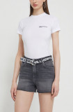 Cumpara ieftin Karl Lagerfeld Jeans pantaloni scurti jeans femei, culoarea gri, neted, high waist