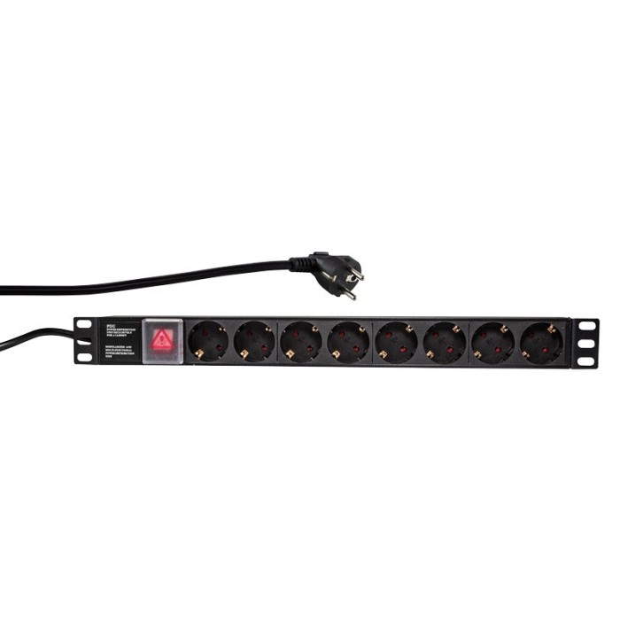 PDU LOGILINK 1U pt. rack 19 inch, 8 prize Schuko, intrare Schuko, max 16 A, on/off, 2 m, &quot;PDU8C01&quot; (timbru verde 0.8 lei)