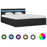 Gossi cadru pat hidraulic cu led, gri inchis, 140x200 cm, textil