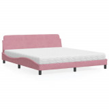 VidaXL Pat cu saltea, Dover, roz, 180x200 cm, catifea 3208456