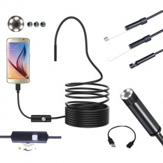 Camera endoscopica de inspectie, waterproof, 5,5mm, conectare Android/Windows prin microUSB - USB, lungime cablu 5m