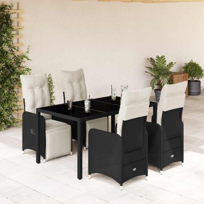 Gossi set bistro de gradina cu perne, 5 piese, negru, poliratan foto