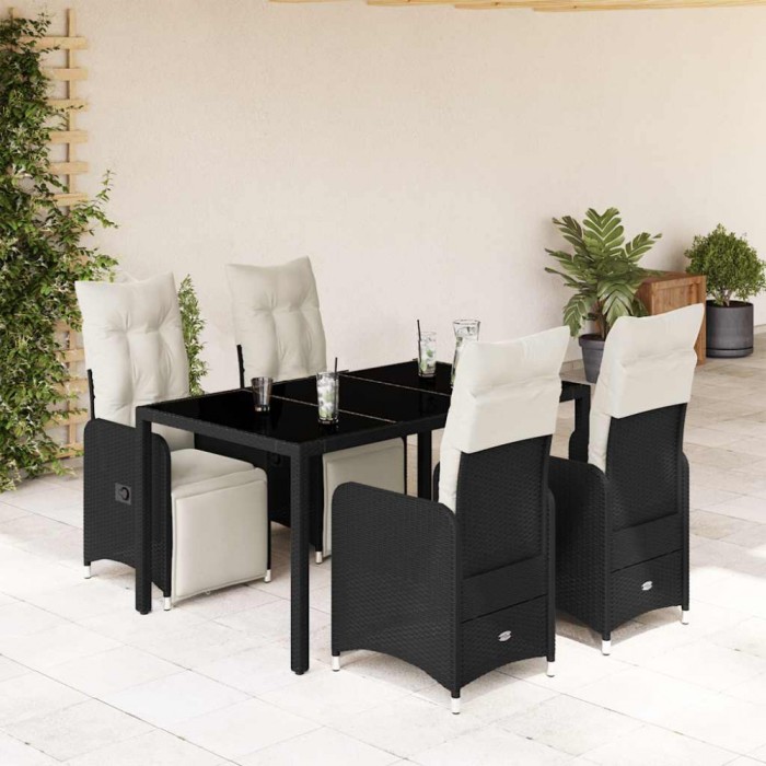 Gossi set bistro de gradina cu perne, 5 piese, negru, poliratan