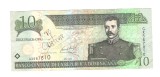 Bancnota Republica Dominicana 10 pesos 2002, circulata, stare buna, cu scris