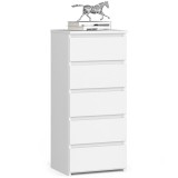 Comoda, placa laminata, 5 sertare, alb, 40x35x92 cm