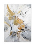 Tablou abstract in alb cu auriu pictat manual, Imaginatie, 70x50cm ulei pe panza in cutit efect 3D, Vicentiu Done