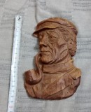 Relief de perete din lemn sculptat 17 cm. marinar cu pipa