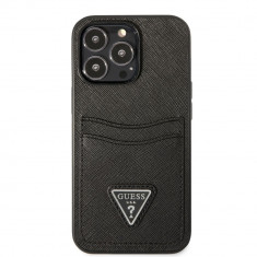 Husa de protectie telefon Guess pentru Apple iPhone 13 Pro, Saffiano Double Card Case, Plastic, Negru