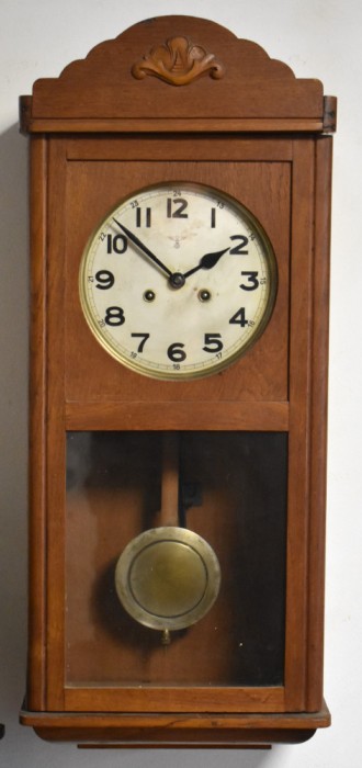 Ceas de perete cu pendul / Pendula Friedrich Mauthe FMS Germania anii 1930 - functionala