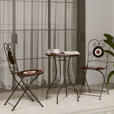 vidaXL Set de bistro cu mozaic, cărămiziu și alb, fier și ceramică foto
