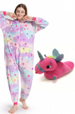 PJS157-10 Set pijama kigurumi + papuci de casa model unicorn foto