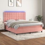 Cumpara ieftin Pat cu arcuri, saltea &amp; LED, roz, 180x200 cm, catifea