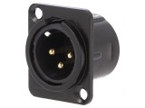 Conector XLR soclu tată PIN 3 lipire aurit negru metal, CLIFF