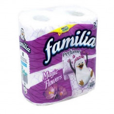 Hartie Igienica FAMILIA Soft Powder, 3 Straturi, 4 Role/Bax, 140 File/Rola, Hartie cu Parfum Floral, Hartie Igienica Parfumata, Hartie Igienica la Bax