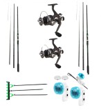 Set 2 Lansete Slim Feeder 180 gr, 2 Mulinete 5000, Senzori, Suporti