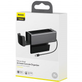 Organizator Auto Baseus Pentru Cotiera Cu Sursa De Alimentare Si Suport Pahare 2 x USB Negru CRCWH-A01