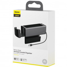 Organizator Auto Baseus Pentru Cotiera Cu Sursa De Alimentare Si Suport Pahare 2 x USB Negru CRCWH-A01