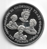 2006 GIBRALTAR- &pound;10 CROWN COIN- 5OZ SILVER PROOF -Aniversare Regina la 80 Ani, 4 portrete, Europa, Argint