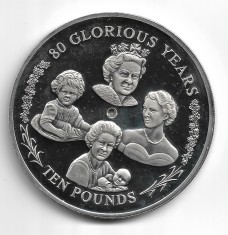2006 GIBRALTAR- &amp;pound;10 CROWN COIN- 5OZ SILVER PROOF -Aniversare Regina la 80 Ani, 4 portrete foto