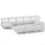 Cumpara ieftin Set mobilier de gradina, 10 piese, alb, lemn masiv de pin