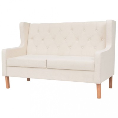 vidaXL Canapea cu 2 locuri, material textil, alb crem foto