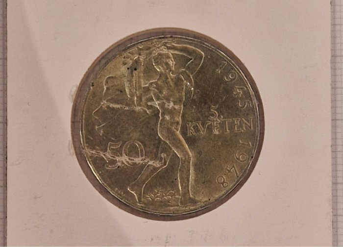 Cehoslovacia, Czechoslovakia, 50 Korun 1948, KM#25, argint, comemorativa, buna