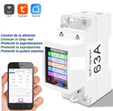Contor Inteligent WiFi Tuya Smart Meter 63A, Monitorizare Energie, Protectie Supratensiune, LCD, Compatibil Alexa/Google