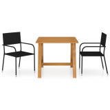 Set Masa Gradina 3 Piese Lemn Acacia Ratan Negru Patrata