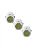 Set 3 jucarii albastre pentru pisicute, model pinguin, minge rotativa 360 din iarba Catnip, 6 cm
