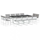 Cumpara ieftin Set mobilier de gradina, 13 piese, cu perne, alb, textilena