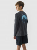 Tricou cu m&acirc;necă lungă din bumbac organic cu imprimeu pentru băieți - culoarea grafit, 4F Sportswear