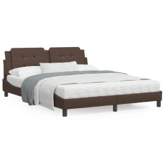 vidaXL Cadru de pat cu lumini LED, maro, 160x200 cm, piele ecologică