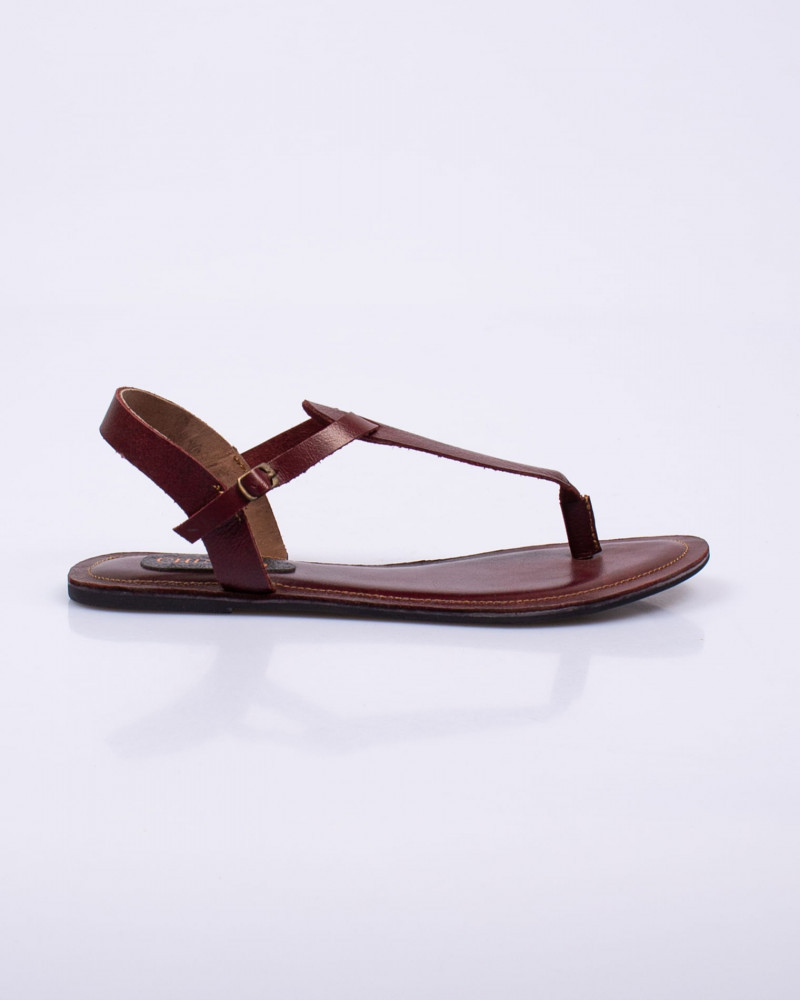 Sandale din piele naturala cu talpa joasa si bareta intre degete  N200902013, 36 - 39, Rosu | Okazii.ro