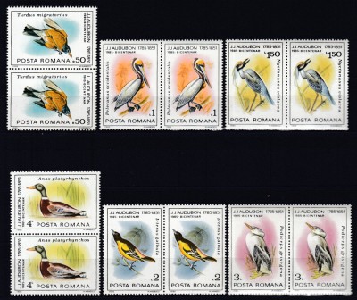 ROMANIA 1985 LP 1129 PASARI OCROTITE BICENTENARUL AUDUBON PERECHE SERII MNH foto
