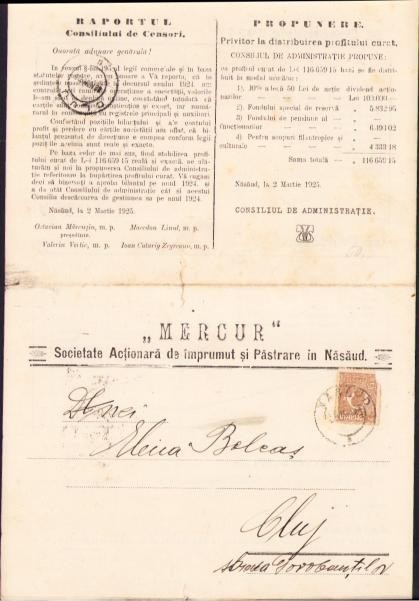 A1355 Convocare la a XXV-a Adunare Generală ordinară a Societății Acționare de &Icirc;mprumut și Păstrare &icirc;n Năsăud, Mercur, 1925