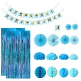 Cumpara ieftin Set 17 decoratiuni pentru baby shower, baiat, hartie, carton, albastru, auriu